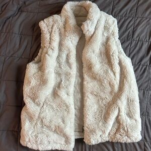 Women's Cream Reversible Faux Fur Vest